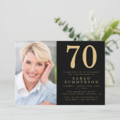 Invitation Modern Seventy Black Gold Photo 70th Birthday (Debout devant)