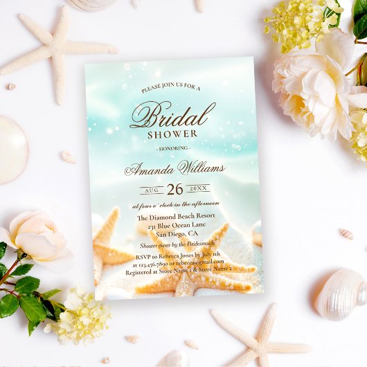 Invitation Modern Shells Starfish Beach Bridal Shower