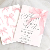Invitation Modern She's Tying The Knot Pink Bow Bridal Shower