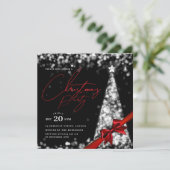Invitation MODERN Silver Winter Christmas Tree Bow Party  (Debout devant)