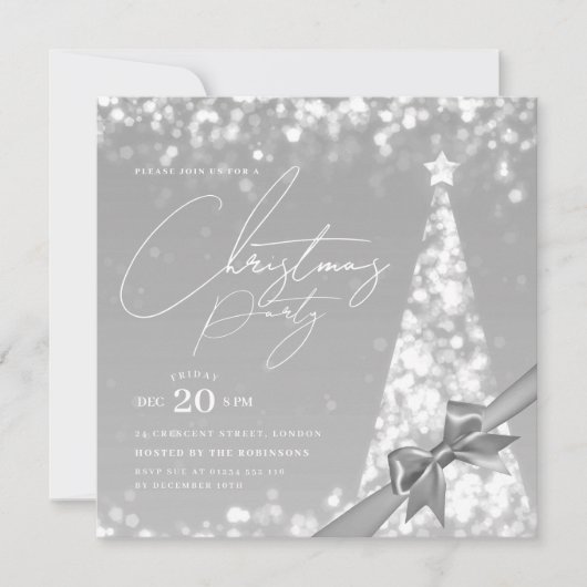 Invitation MODERN Silver Winter Christmas Tree Bow Party (Devant)