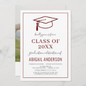 Invitation Modern Simple 2023 Graduation Photo Bourgogne (Devant / Derrière)