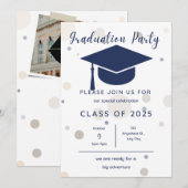 Invitation Modern Simple 2 Photo bleu Parti de graduation (Devant / Derrière)