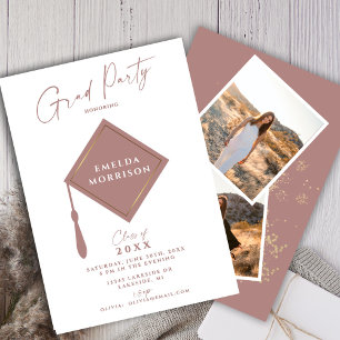 Invitation Modern Simple 2 Photo Dusty Pink Graduation Party