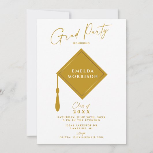 Invitation Modern Simple 2 Photo Gold Graduation Party (Devant)