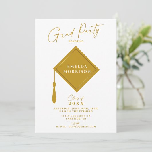 Invitation Modern Simple 2 Photo Gold Graduation Party (Debout devant)