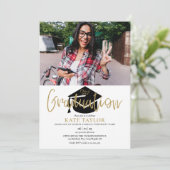Invitation Modern Simple 2 Photo Gold Script Graduation Party (Debout devant)