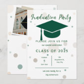 Invitation Modern Simple 2 Photo Green Graduation Party (Devant / Derrière)