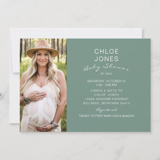 Invitation Modern Simple Baby shower par Mail Photo Sage (Devant)