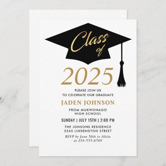 Invitation Modern Simple Class of 2025 Graduation Party (Devant / Derrière)