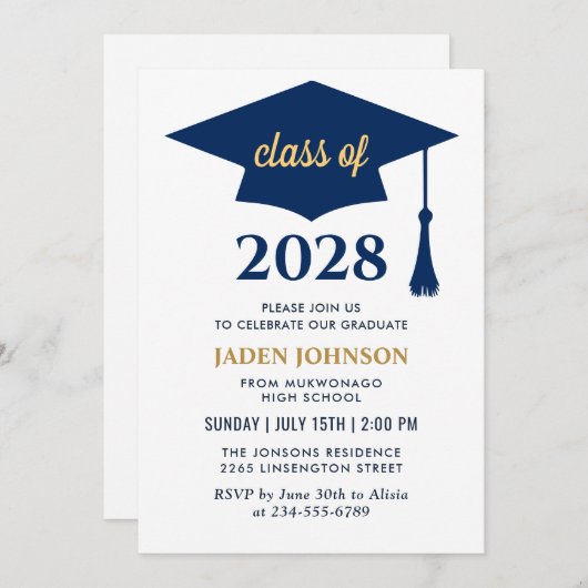 Invitation Modern Simple Class of 2025 Graduation Party (Devant / Derrière)