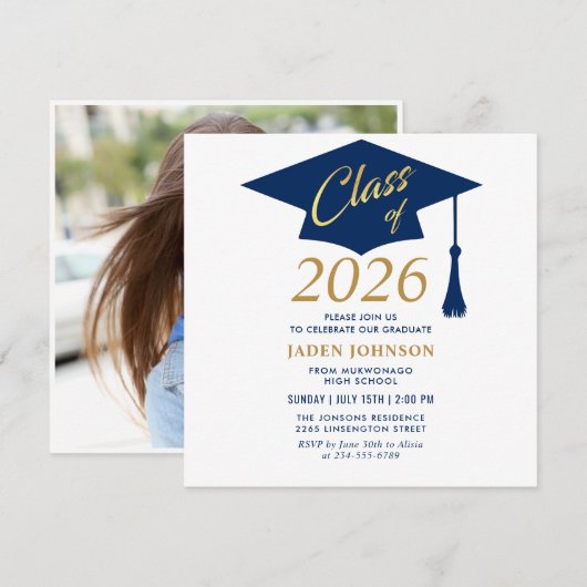 Invitation Modern Simple Class of 2025 PHOTO Graduation Party (Devant / Derrière)