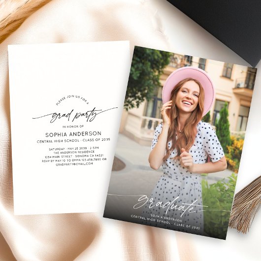 Invitation Modern Simple Grad Party Calligraphy Script Photo