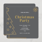 Invitation Modern Simple Grey and Gold Christmas Party Square (Devant / Derrière)
