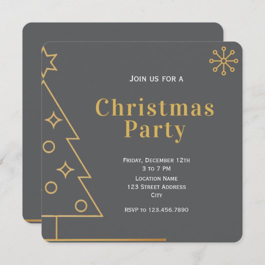 Invitation Modern Simple Grey and Gold Christmas Party Square (Devant / Derrière)