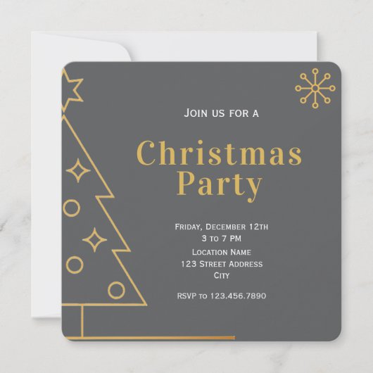 Invitation Modern Simple Grey and Gold Christmas Party Square (Devant)