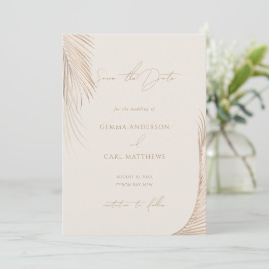 Invitation Modern Simple Palm Feuilles Enregistrer la date (Debout devant)