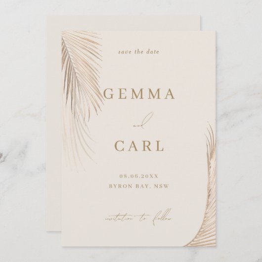 Invitation Modern Simple Palm Feuilles mariage Enregistrer la (Devant / Derrière)