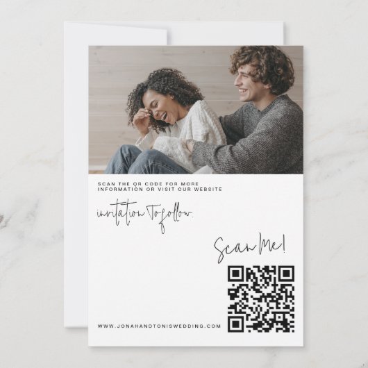 Invitation Modern Simple Photo Heart QR Code Enregistrer la d (Dos)