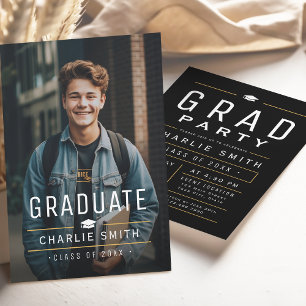 Invitation Modern Simple Typographie Photo Graduation Party