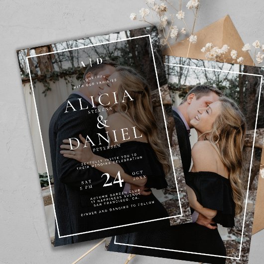 Invitation Modern simple typography 2 photo wedding