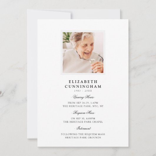 Invitation Modern Simple Viewing, Requiem, Interment Funeral (Devant)