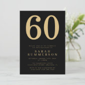 Invitation Modern Sixtieth Black Gold 60 Birthday Party (Debout devant)