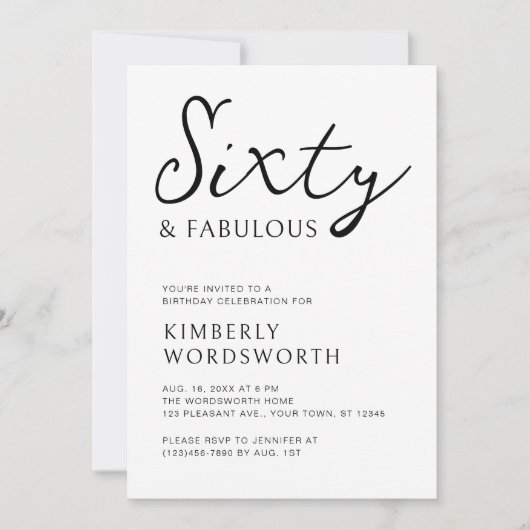 Invitation Modern Sixty and Fabulous Script 60th Birthday (Devant)