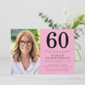 Invitation Modern Sixty Pink Black Photo 60th Birthday Party (Debout devant)
