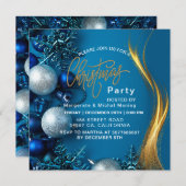 Invitation Modern snowflake pine navy winter Christmas party  (Devant / Derrière)