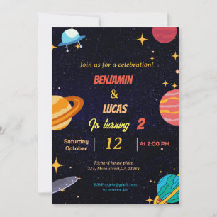 Invitation Modern Space jumeaux garçon anniversaire invitatio