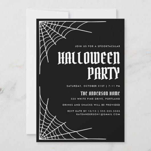 Invitation Modern Spider Web Black Halloween Party (Devant)