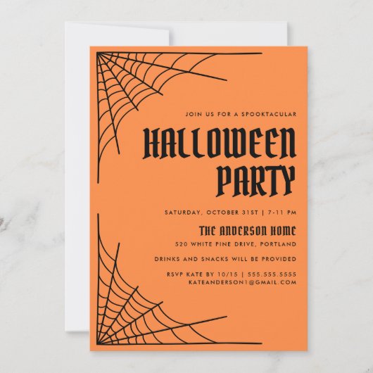 Invitation Modern Spider Web Orange Halloween Party (Devant)