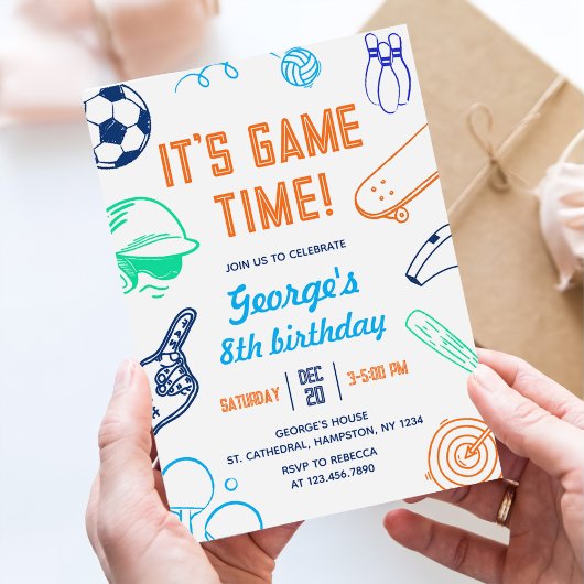 Invitation Modern Sports It's Game Time! Kids Birthday