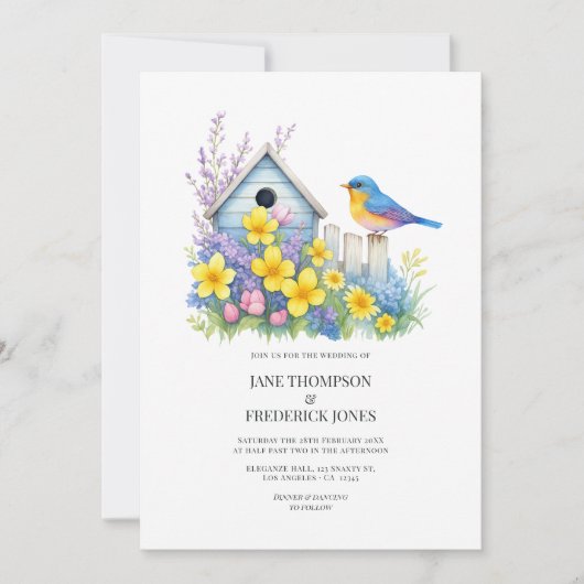 Invitation Modern Spring Floral Wedding Photo and QR Code (Devant)