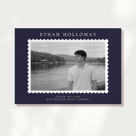 Invitation Modern Stamp Style Photo Graduation Announcement