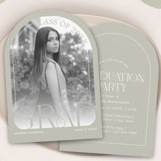 Invitation Modern Stone Grey Arch Photo Graduation Party