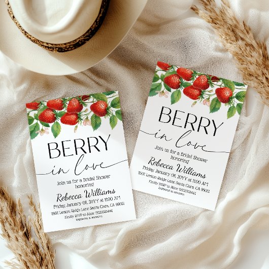 Invitation Modern Strawberry Berry In Love Bridal Shower