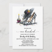 Invitation Modern Striped High Heel Shoes 100th Birthday (Devant)
