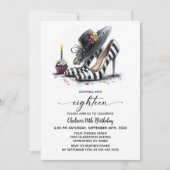 Invitation Modern Striped High Heel Shoes 18th Birthday (Devant)