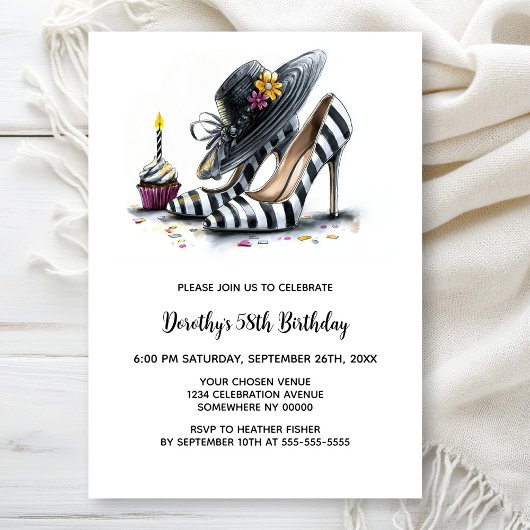 Invitation Modern Striped High Heel Shoes Birthday Party