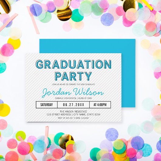 Invitation Modern Stripes Blue Graduation Party