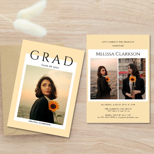 Invitation Modern Stylish Beige Polaroid Photo Graduation