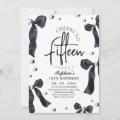 Invitation Modern & Stylish Black Bow Birthday Party (Devant)