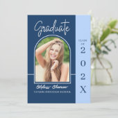 Invitation Modern Stylish Blue Arch Photo Graduation Party  (Debout devant)