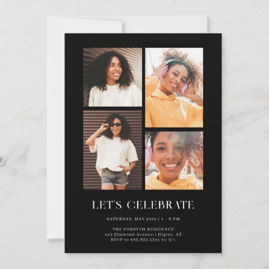 Invitation Modern Stylish Ribbon Frame Photo Birthday (Dos)