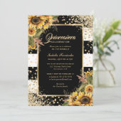 Invitation Modern Sunflower Gold Black White Quinceañera (Debout devant)