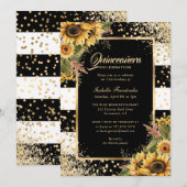 Invitation Modern Sunflower Gold Black White Quinceañera (Devant / Derrière)