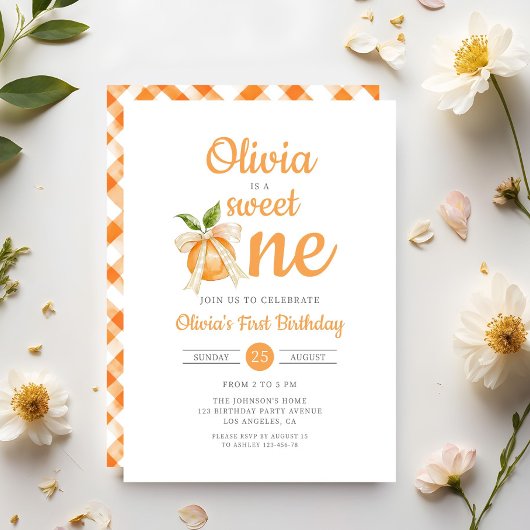 Invitation Modern Sweet One Orange Citrus 1st Birthday