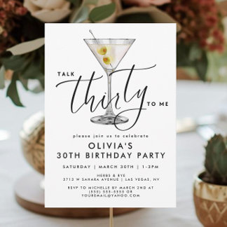 Invitation Modern “Talk Thirty to Me” Martini Glass 30th